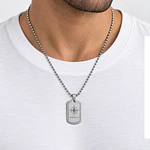 Collar placa militar plateada con cadena de esferas personalizable