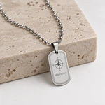 Collar placa militar plateada con cadena de esferas personalizable
