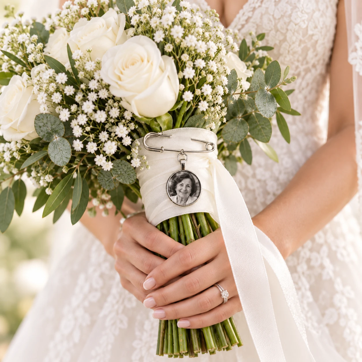 Camafeo circular personalizado para Ramo de Novia 