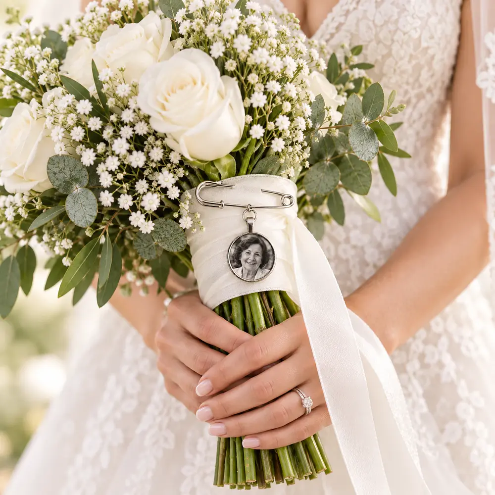 Camafeo circular personalizado para Ramo de Novia 