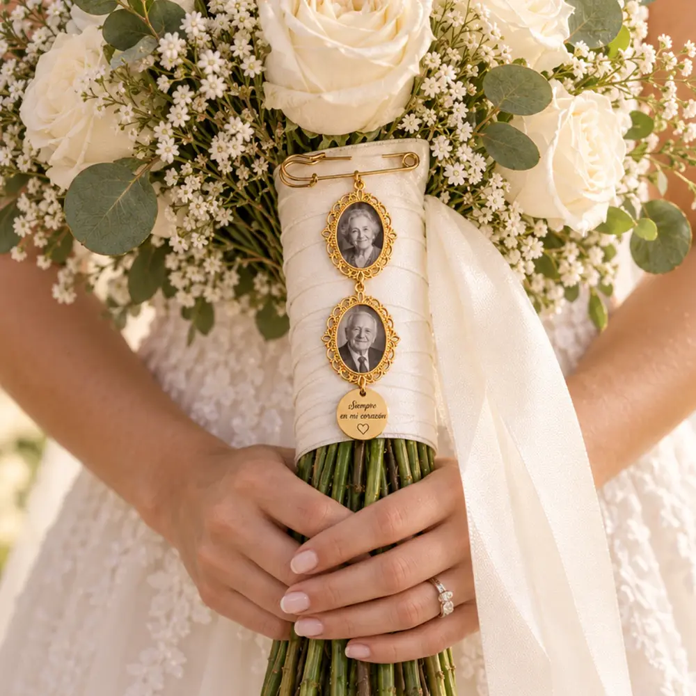 Camafeo con placa circular personalizable para Ramo de Novia 
