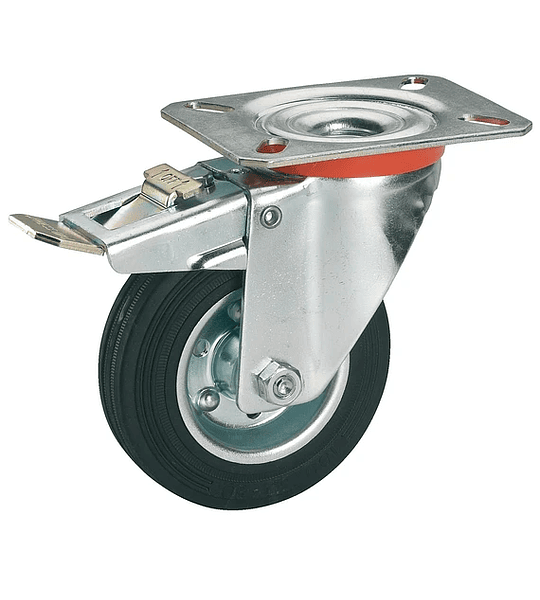 Rue045 rueda goma c/base gir 4" c/fre llanta metalica