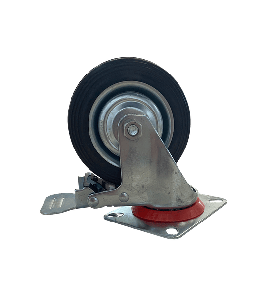 Rue046 rueda goma c/base gir 5" c/fre llanta metalica