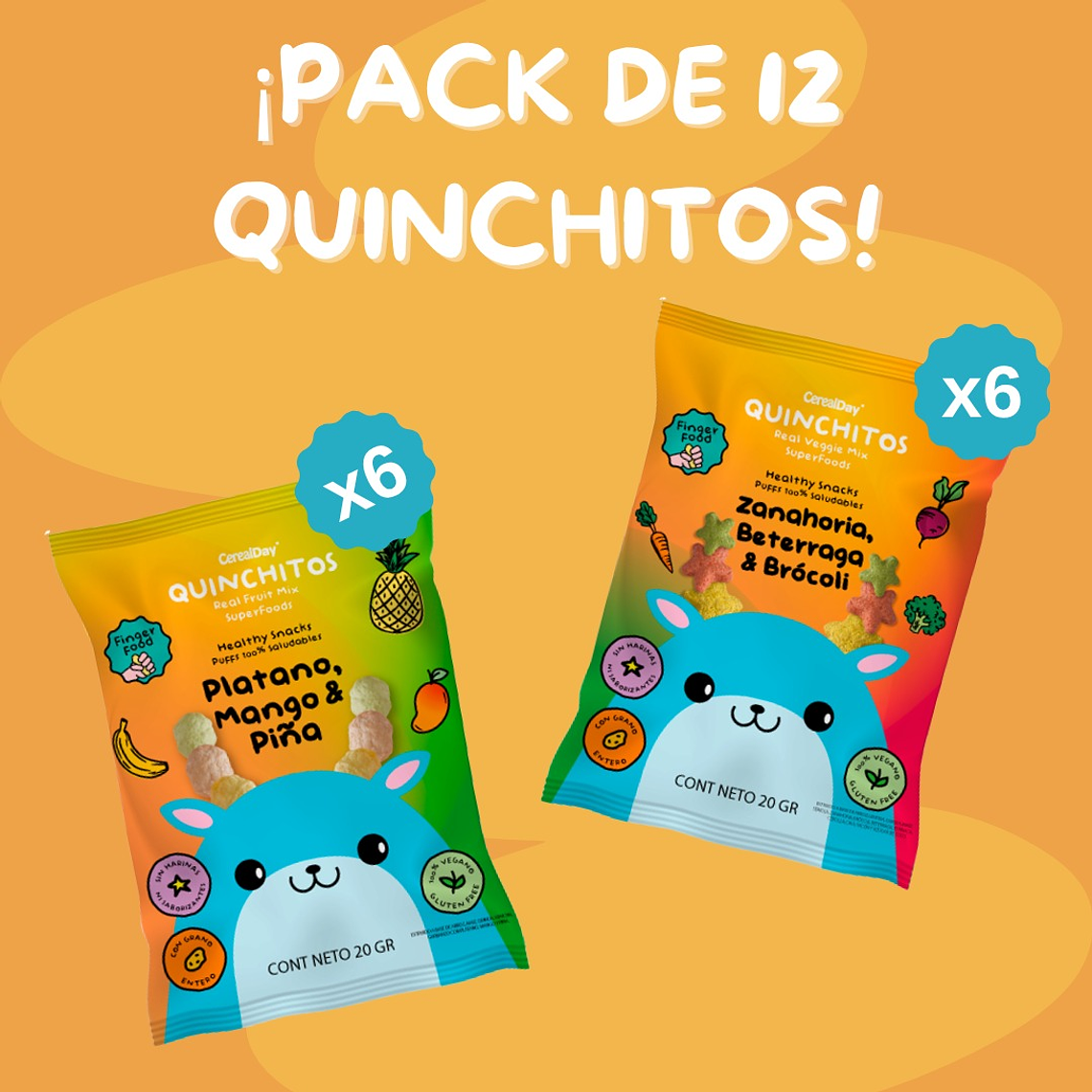 QUINCHITOS (PUFF) PACK X 12 SNACKS MIX QUINCHITOS FRUIT Y VEGGIE (20 gramos c/u)  1