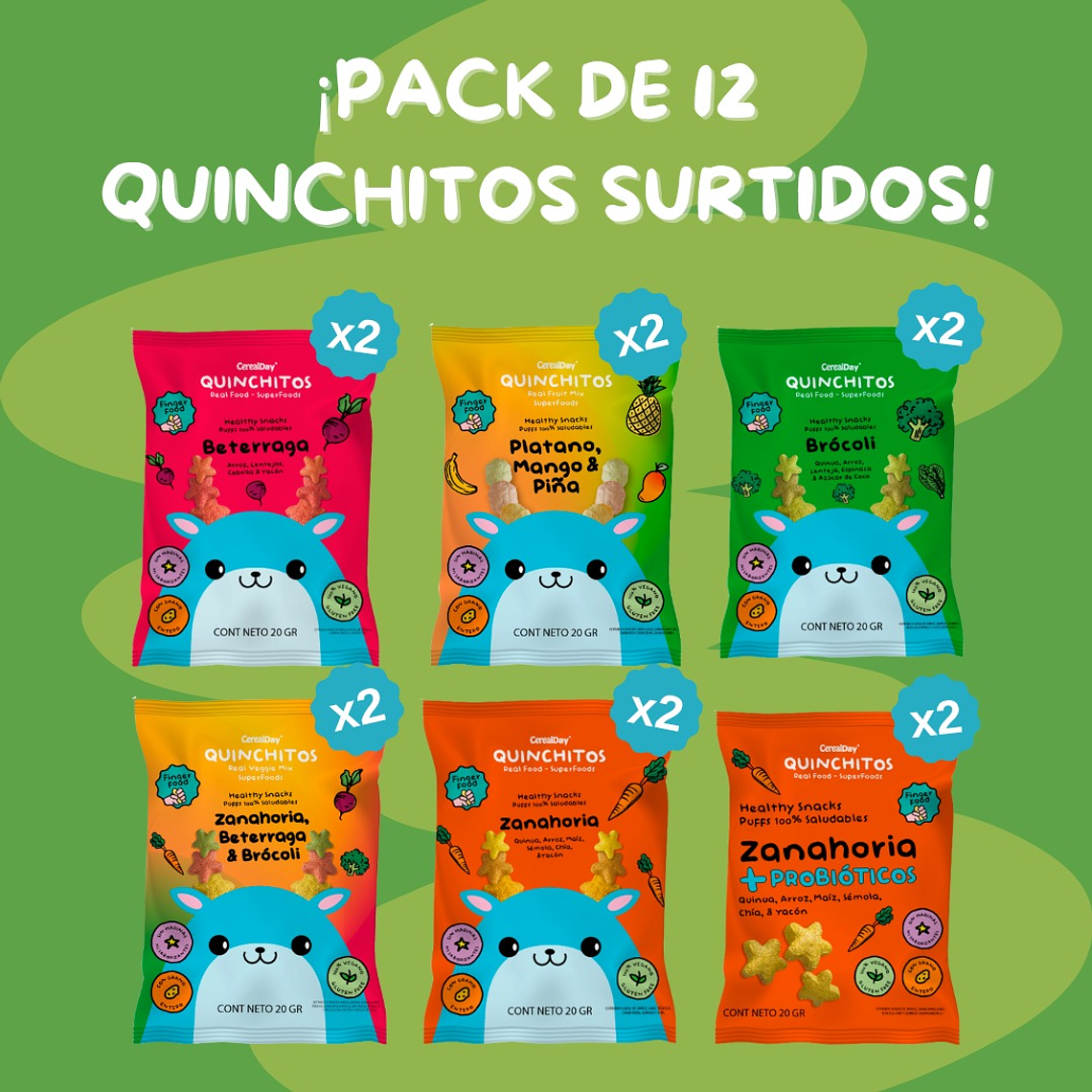 QUINCHITOS (PUFF) PACK SURTIDO X 12 SNACKS (20 gramos c/u)  1