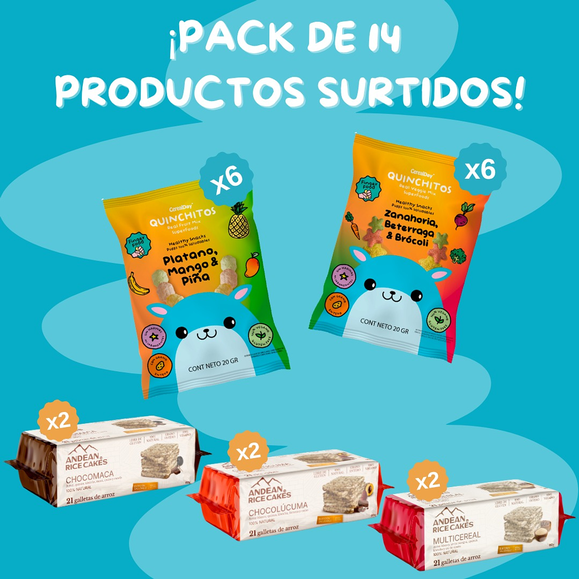 QUINCHITOS (PUFF) PACK SURTIDO X 12 MIX QUINCHITOS Y 6 GALLETAS ANDEAN MIX 1