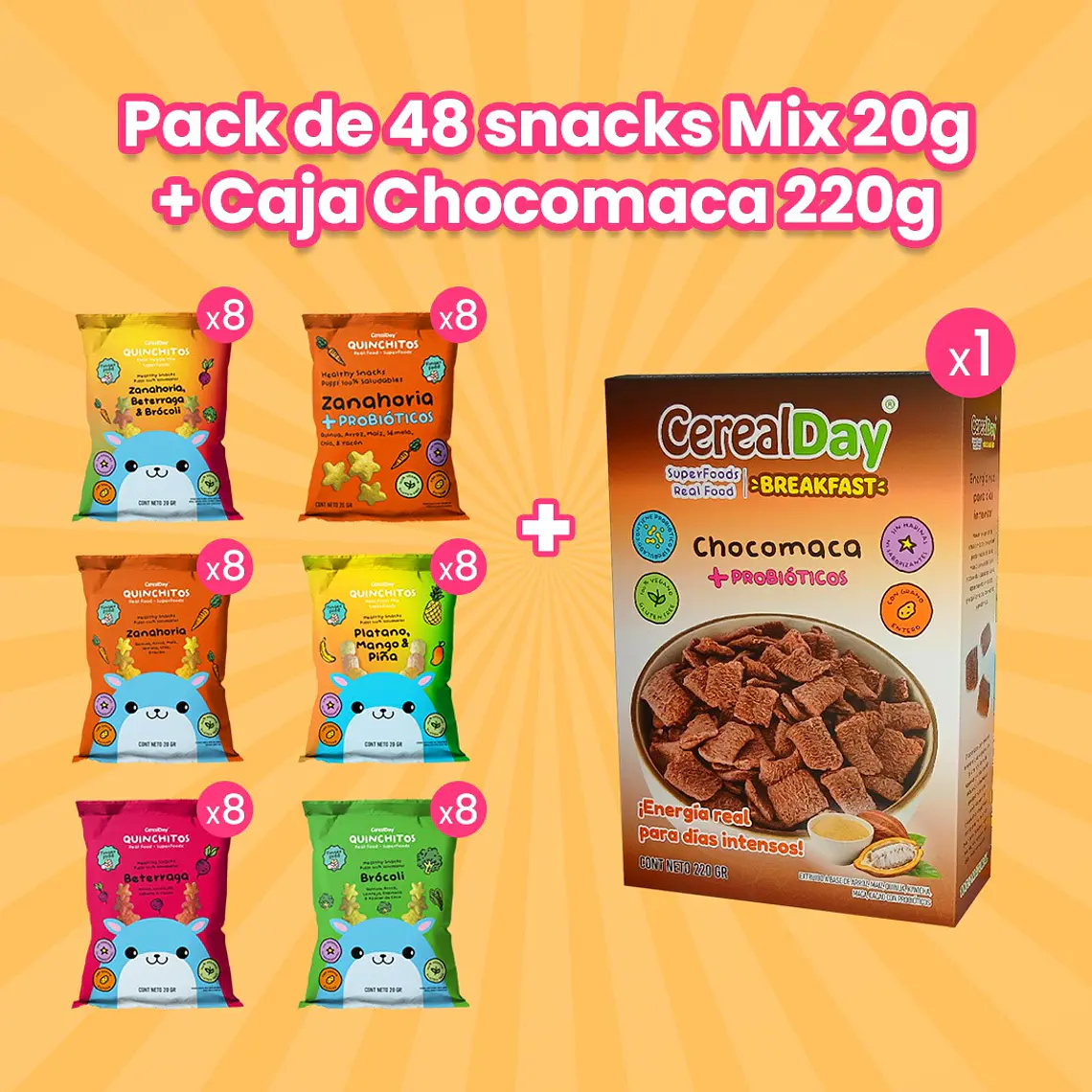PACK DE 48 SNACKS MIX 20G + CAJA DE CHOCOMACA 220G 1