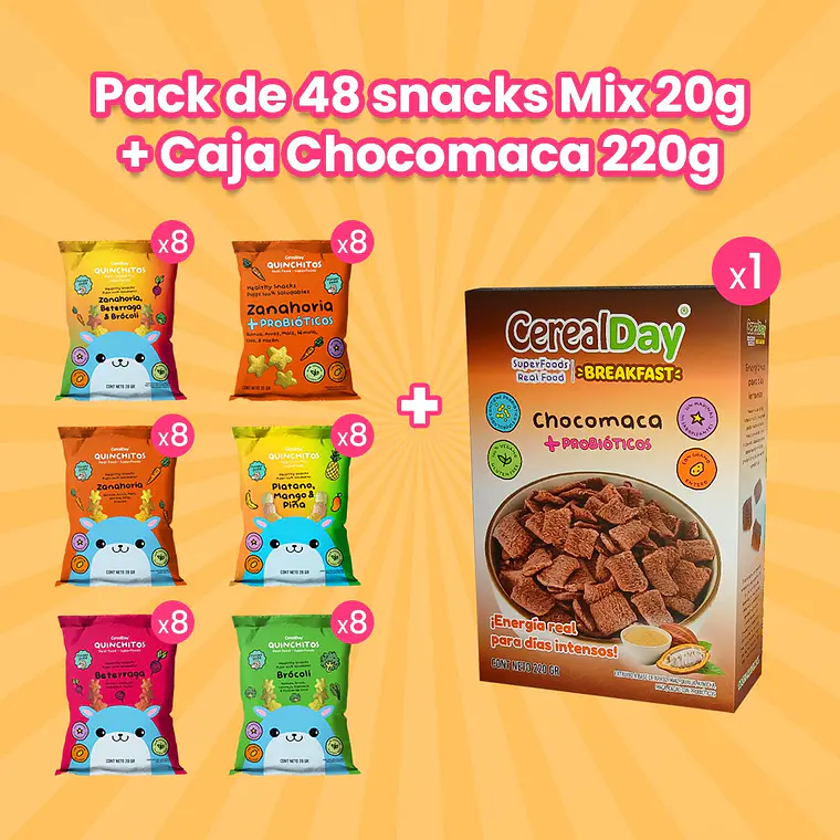 PACK DE 48 SNACKS MIX 20G + CAJA DE CHOCOMACA 220G 1