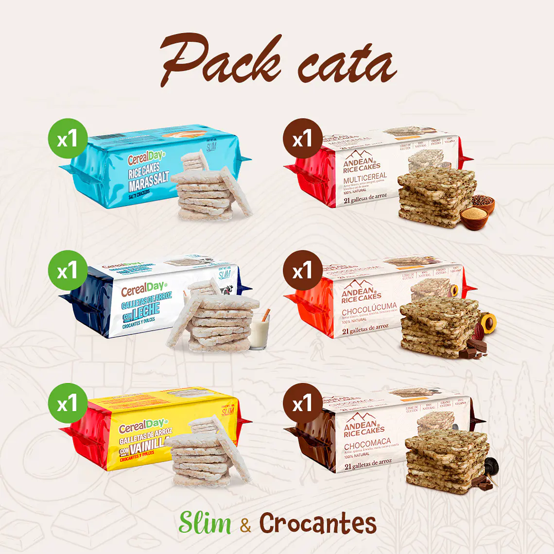 Pack Cata: 3 Andean Rice Cakes + 3 CerealDay 1