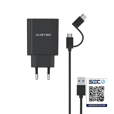 Cargador USB Quick Charge 30 de 18 W Dual con cable Micro-USB / USB-C Dusted