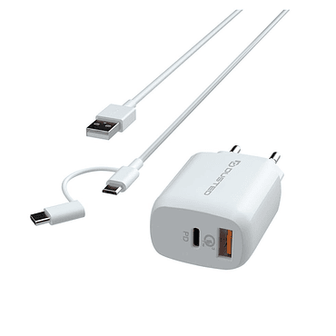 Cargador USB-C PD Carga rapida 20W para iPhone y iPad Dusted con Cable 2en1 Blanco