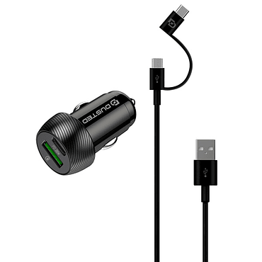 Cargador de Auto Carga Rapida de 20W con cable 2en1 Dusted negro