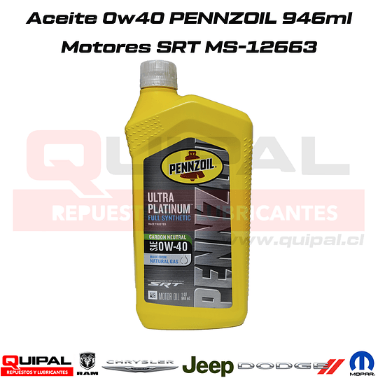 Aceite Motor Pennzoil 0w40 Full Sintético Motores SRT 946ml 