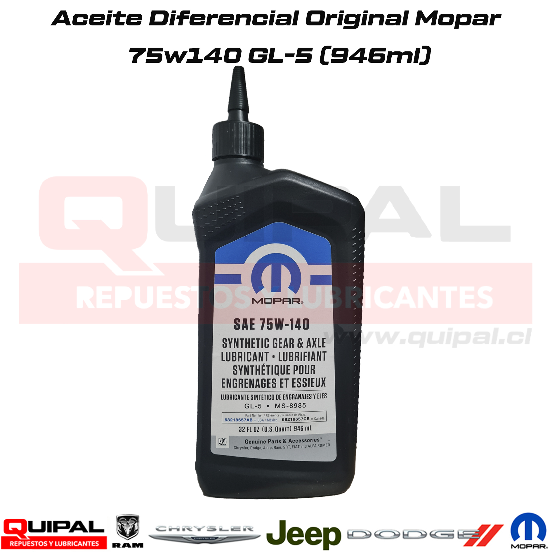 Aceite Diferencial 75w140 Original Mopar 946ml