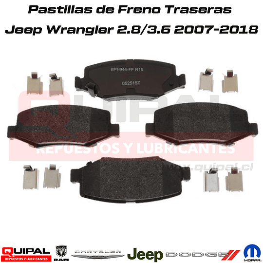 Pas﻿﻿﻿tillas de freno Traseras Jeep Wrangler 2.8/3.6 2007-2018
