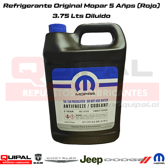 Refrigerante Original Mopar 5 años (Rojo) 3.75 Lts Diluido