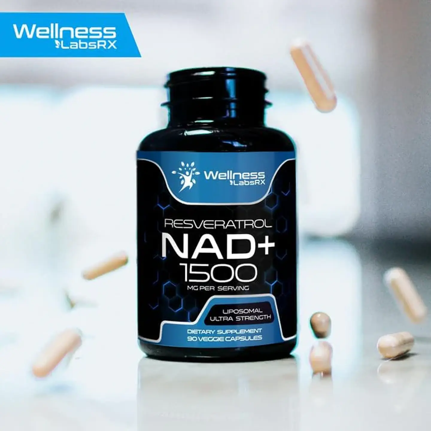NAD+ CON RESVERATROL 1500 MG 90 CÁPSULAS NO GMO VEGANO WELLNESS  2