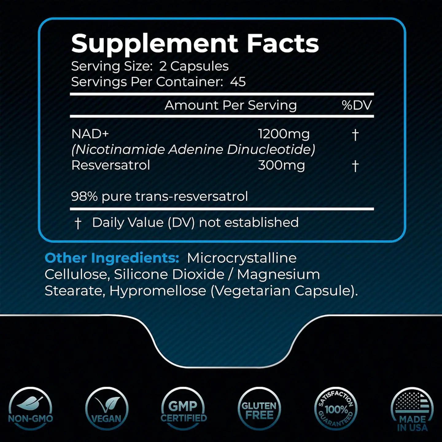 NAD+ CON RESVERATROL 1500 MG 90 CÁPSULAS NO GMO VEGANO WELLNESS  3