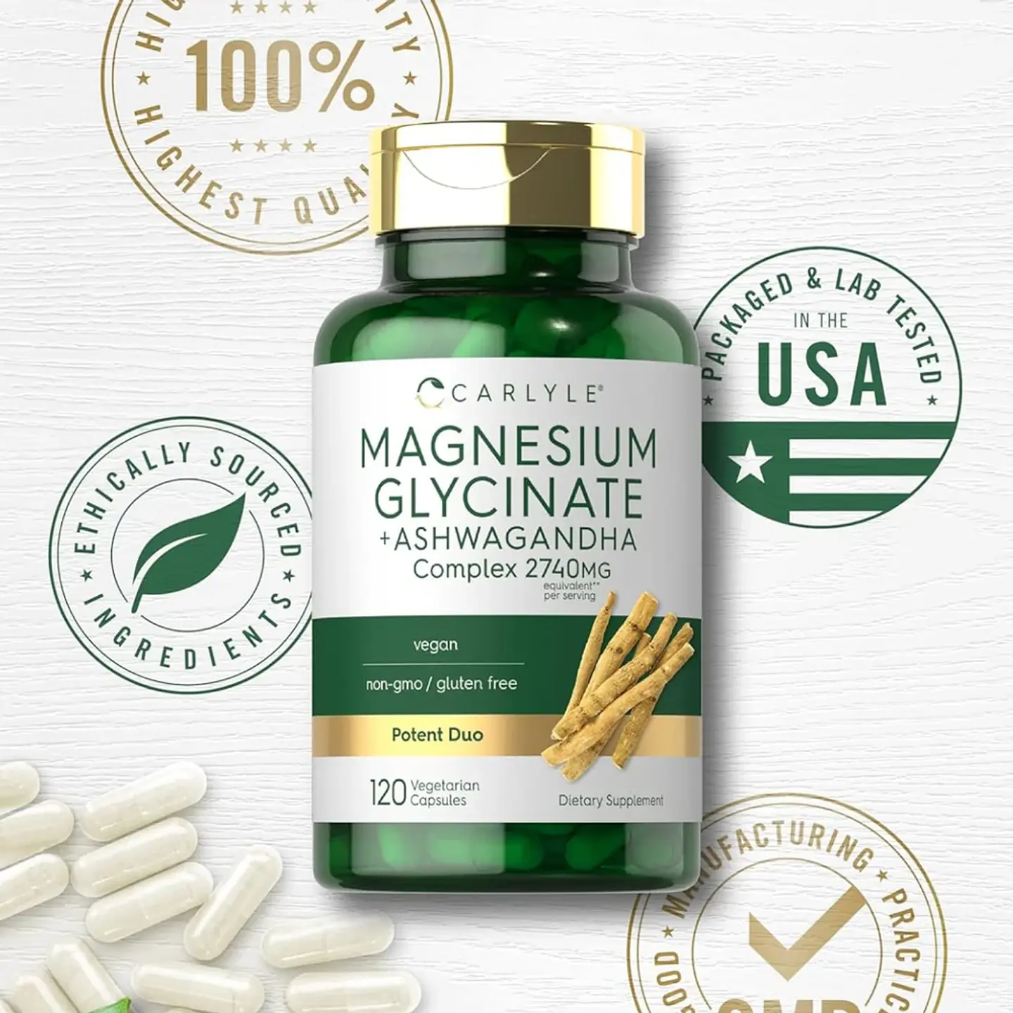 Glicinato de Magnesio Con Ashwagandha Complex 2740 Mg 120 Capsulas Carlyle 3