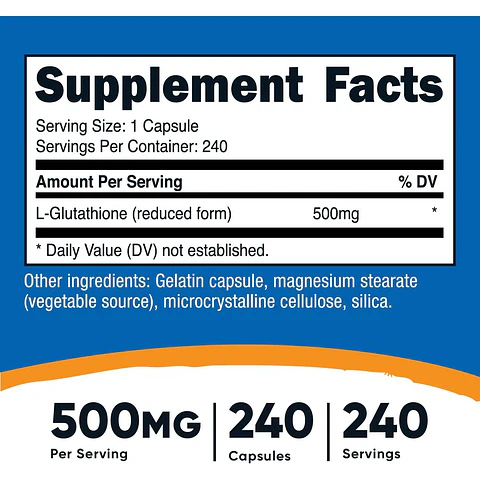 Glutation glutathione 500 mg 240 cápsulas