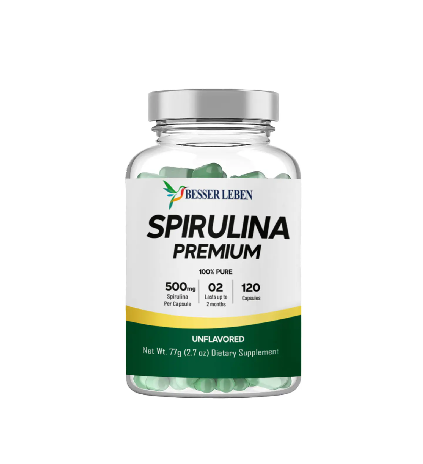 SPIRULINA PREMIUM 100% PURO  BESSER LEBEN ALEMÁN 1