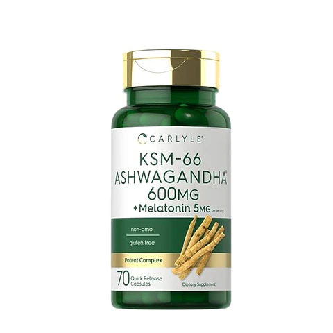 Carlyle KSM-66 Ashwagandha Cápsulas 600mg | 70 unidades | con melatonina 5mg 