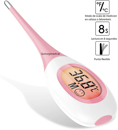 Termómetro Digital Rosado Punta Flexible lectura rapida en 8 segundos.﻿