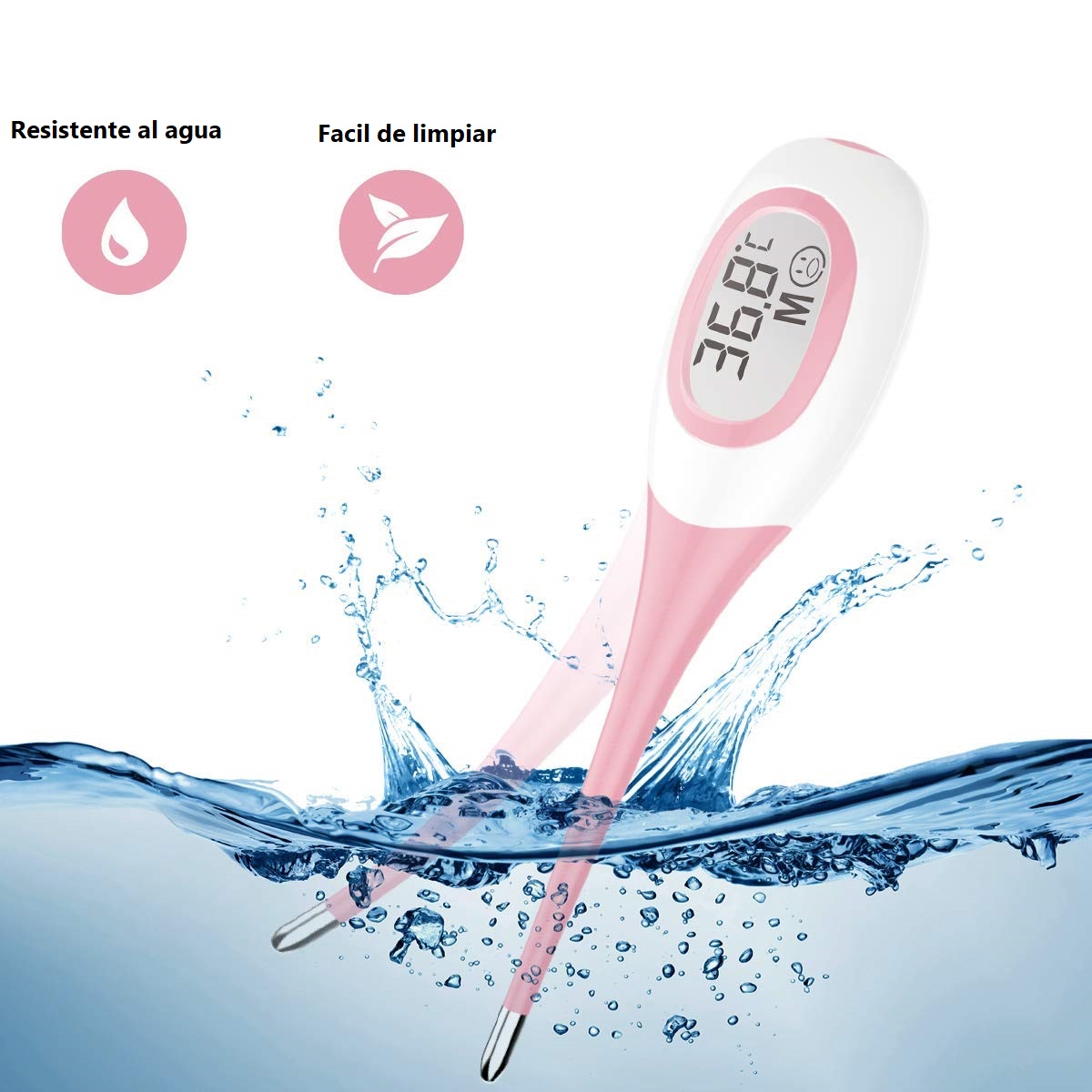 Termómetro Digital Rosado Punta Flexible lectura rapida e...