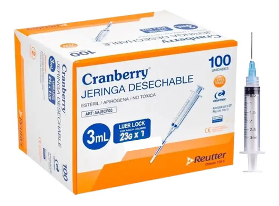 Caja de Jeringa de 3ml aguja de 23G x 1 1