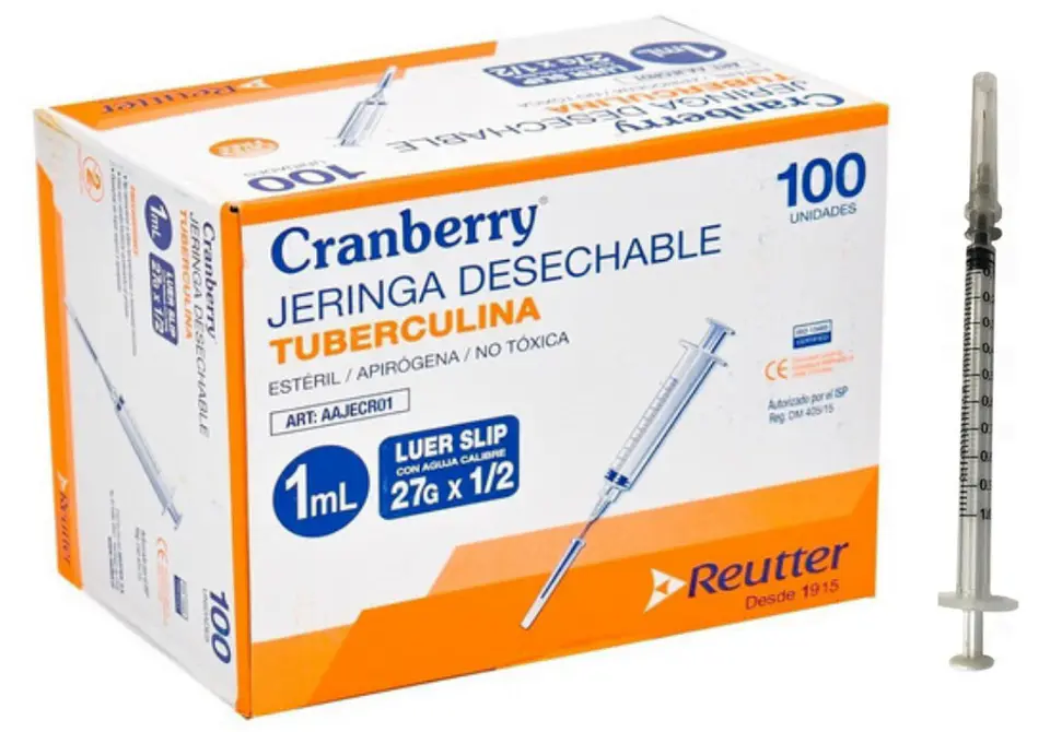 CAJA DE JERINGA TUBERCULINA 1cc AGUJA DE 27×1/2 1
