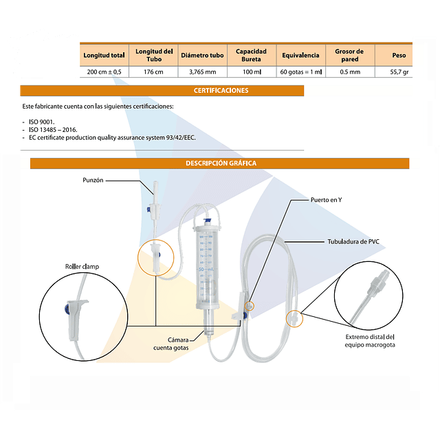 EQUIPO DE INFUSIÓN SOLUCIÓN BURETA GRADUADA PEDIÁTRICO