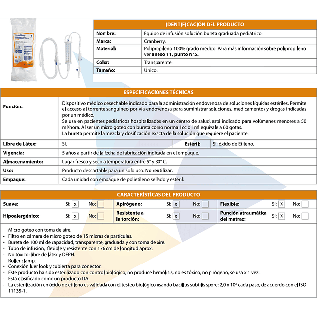 EQUIPO DE INFUSIÓN SOLUCIÓN BURETA GRADUADA PEDIÁTRICO