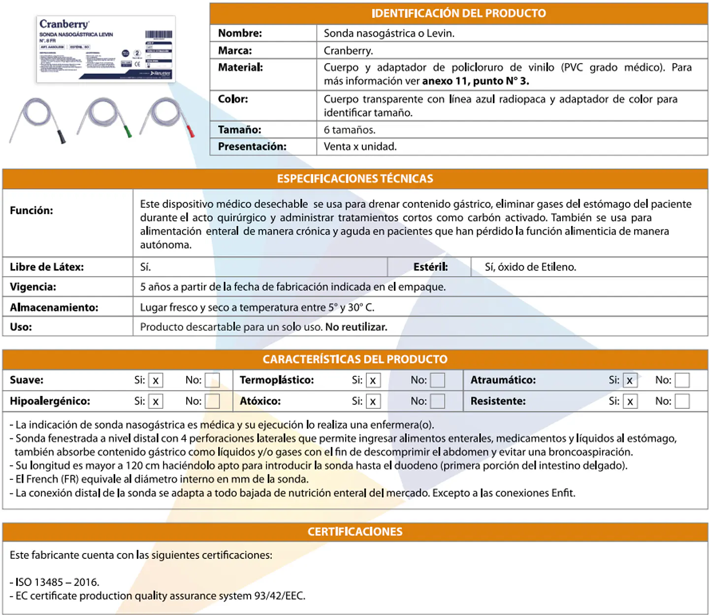 SONDA NASOGÁSTRICA LEVIN GRADUADA 3