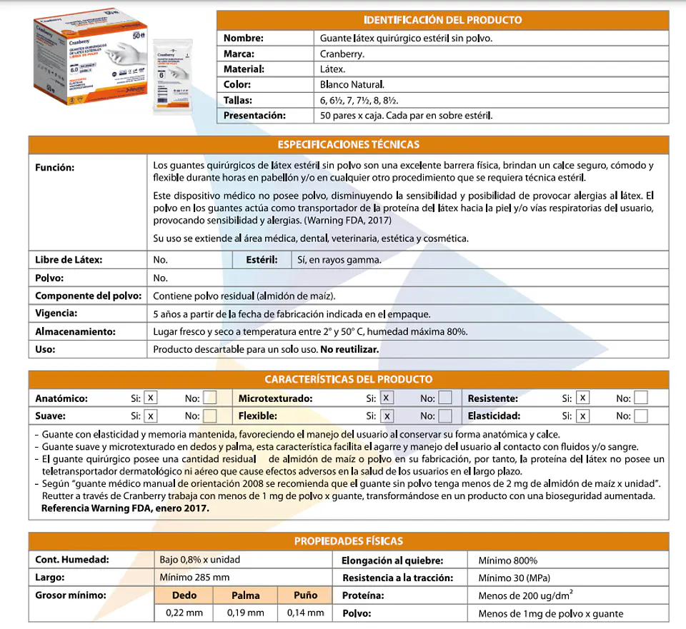 CAJA GUANTE QUIRÚRGICO TALLA 8,5 ESTÉRIL SIN POLVO 3
