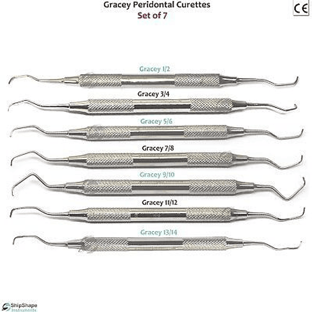 Set de 7 curetas dental Gracey.