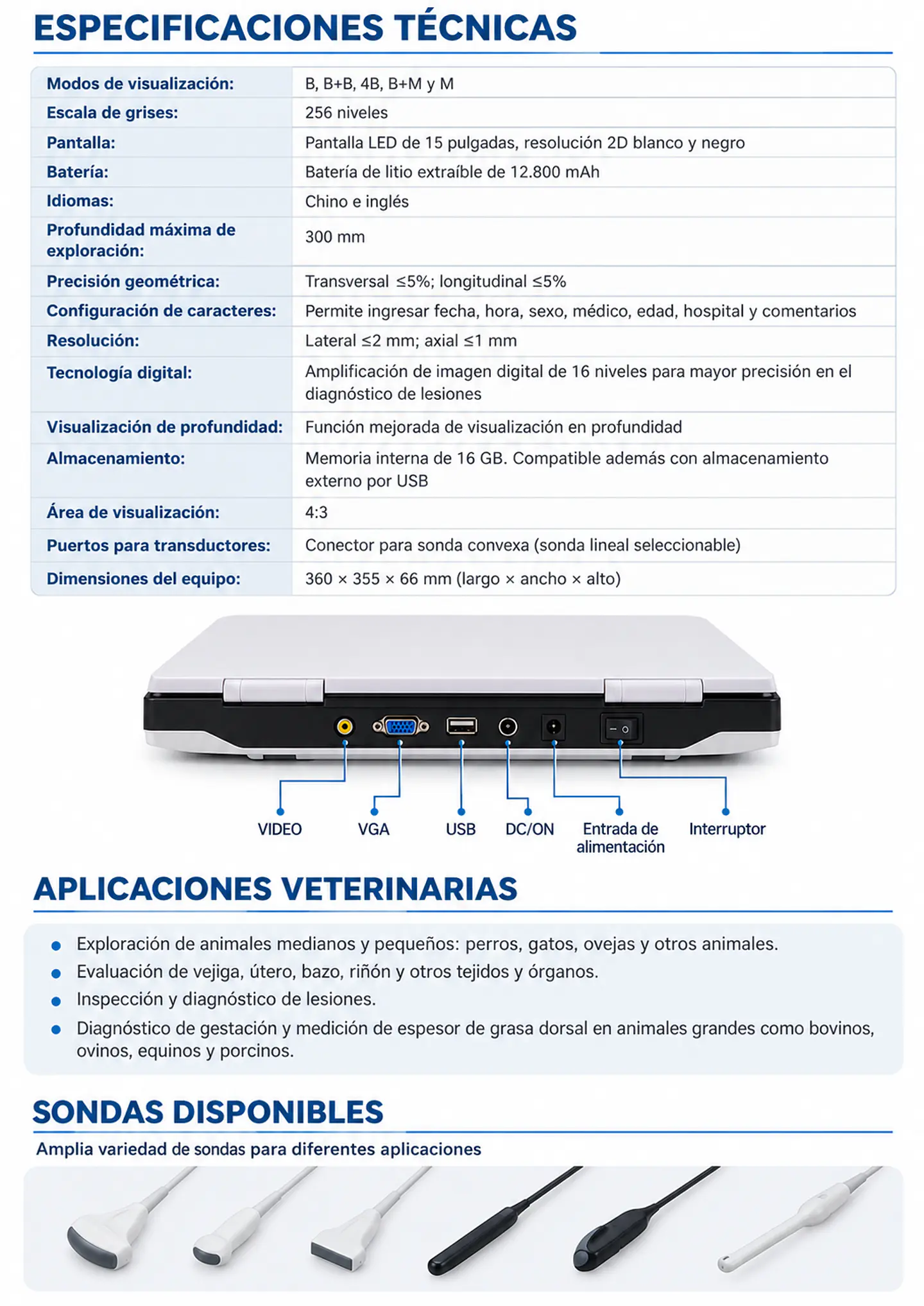 Ecografo Veterinario con transductor Macro convexo 3