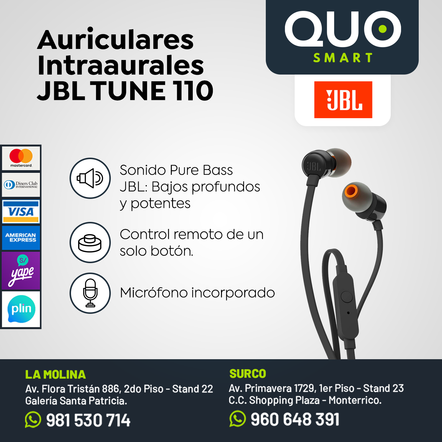 JBL Tune 110  Auriculares intraaurales