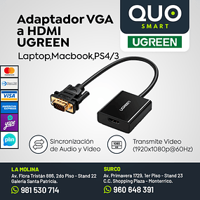 ADAPTADOR UGREEN DE VGA A HDMI CON POWER DE AUDIO