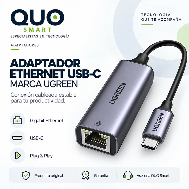 ADAPTADOR ETHERNET USB TIPO C -  GIGABIT ETHERNET MARCA UGREEN