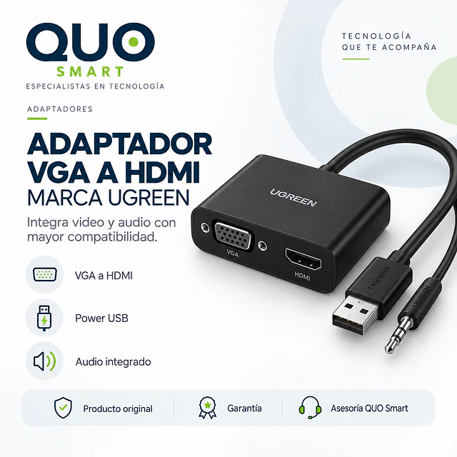 ADAPTADOR UGREEN DE VGA A HDMI CON POWER DE AUDIO