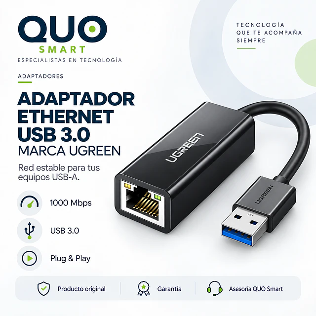 ADAPTADOR ETHERNET USB 3.0 TIPO A -   ETHERNET MARCA UGREEN