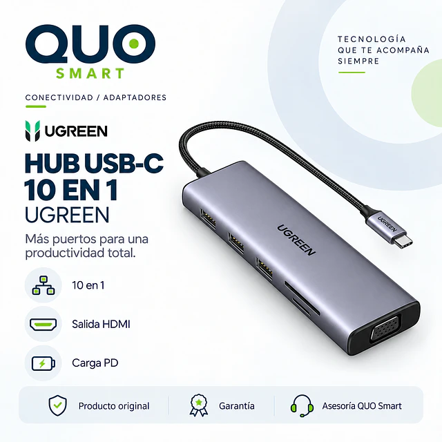 ADAPTADOR MULTIFUNCIONAL 10 EN 1 USB-C MARCA UGREEN