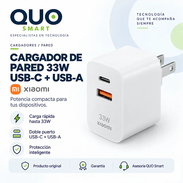 CARGADOR DE PARED DE 33 WATTS XIAOMI