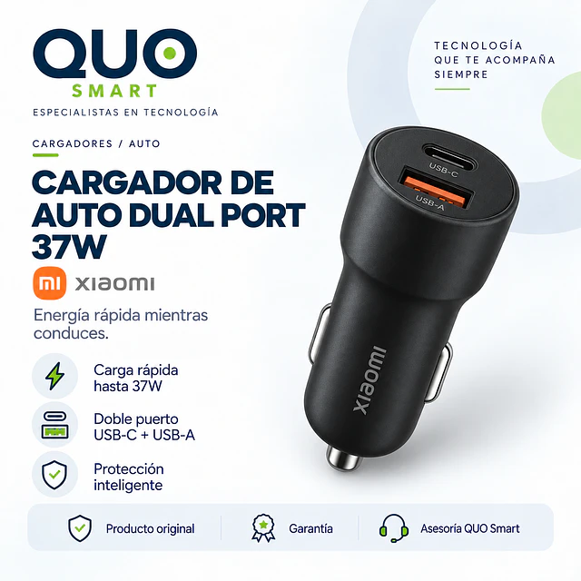 CARGADOR DE AUTO XIAOMI DUAL PORT 37W