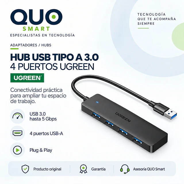 HUB USB TIPO A 3.0 4 PUERTOS MARCA UGREEN 