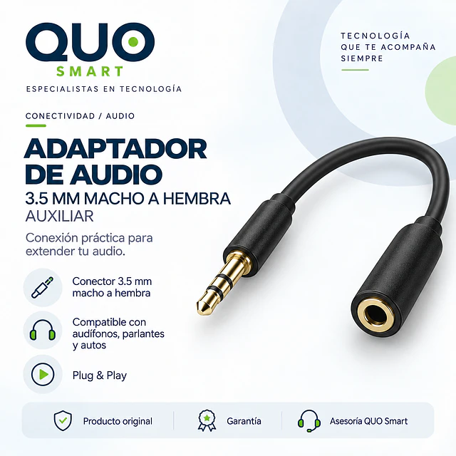 ADAPTADOR DE CABLE DE AUDIO 3,5 MACHO A AUDIO HEMBRA