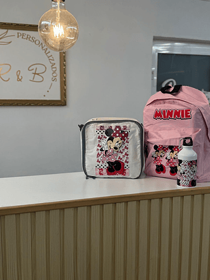 conjunto mochila + lancheira minnie