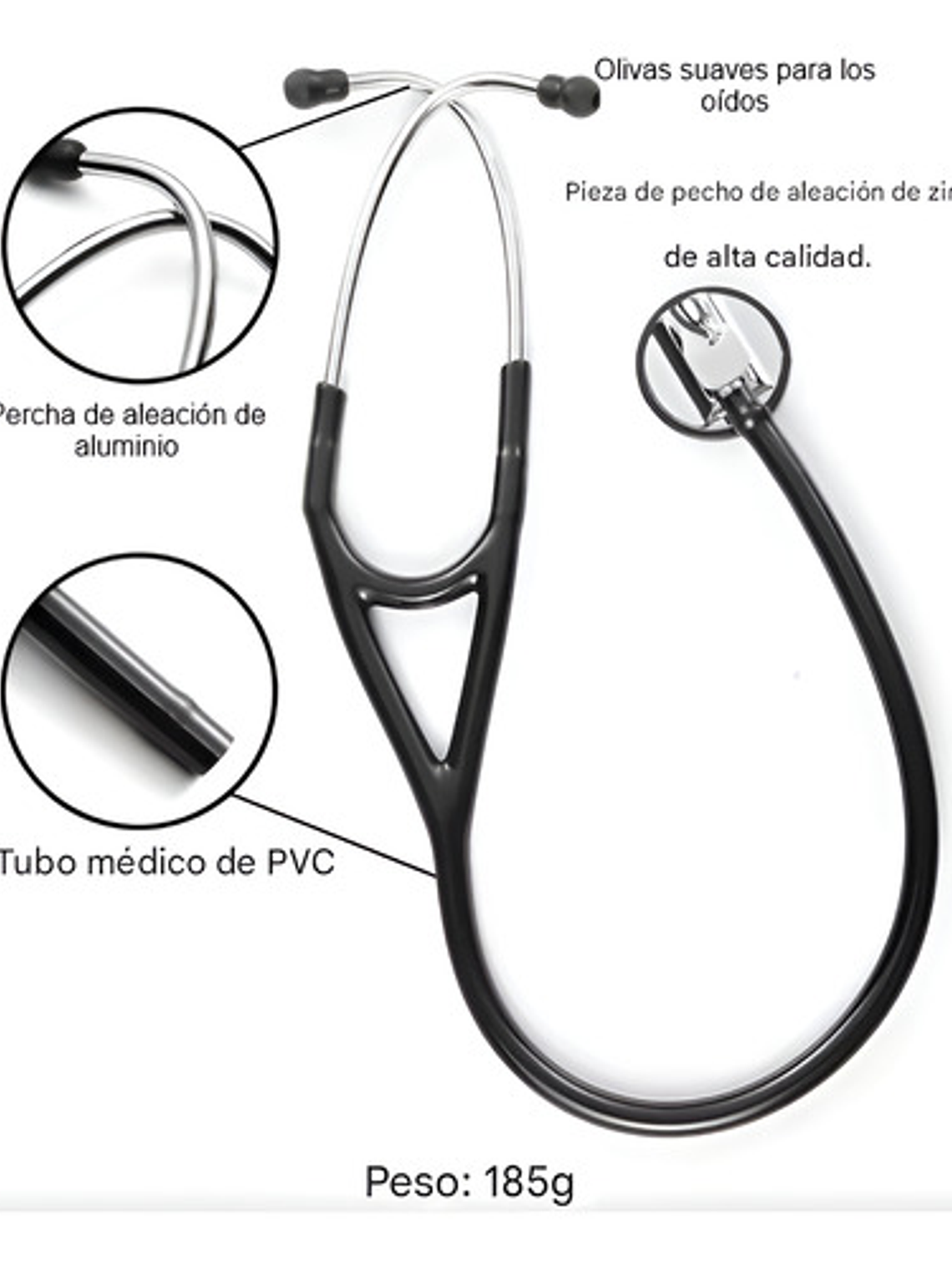 Fonendoscopio Cardiológico Master Negro Acabado Espejo Caja 5