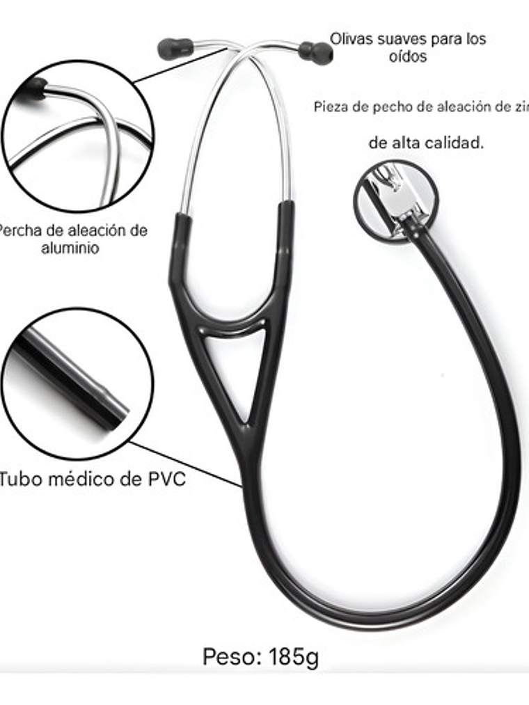 Fonendoscopio Cardiológico Master Negro Acabado Espejo Caja 5