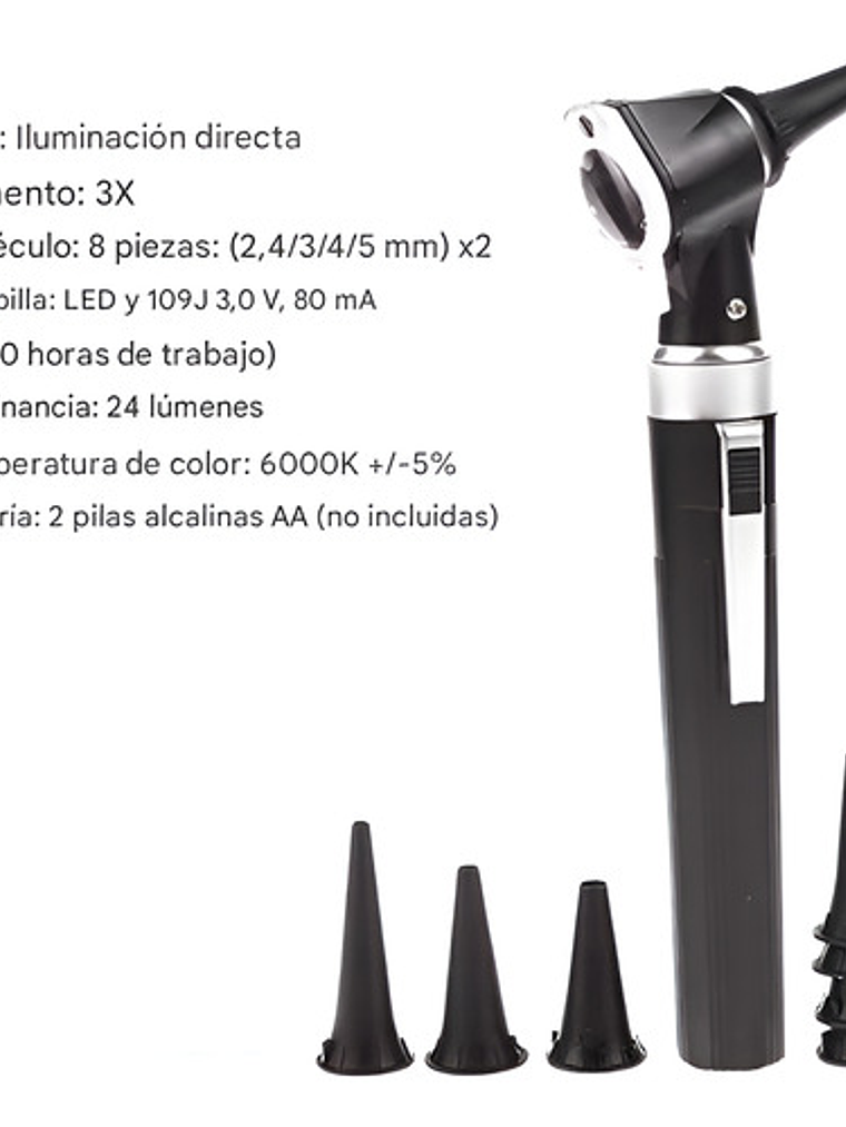Kit Portatil Otoscopio Diagnostico Oido Luz Led Zoom X3 Negr 6